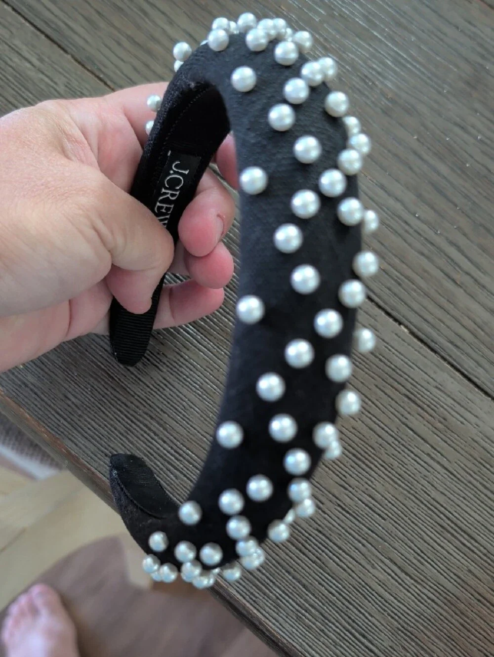 J Crew Black Pearl-Embellished Padded Headband
